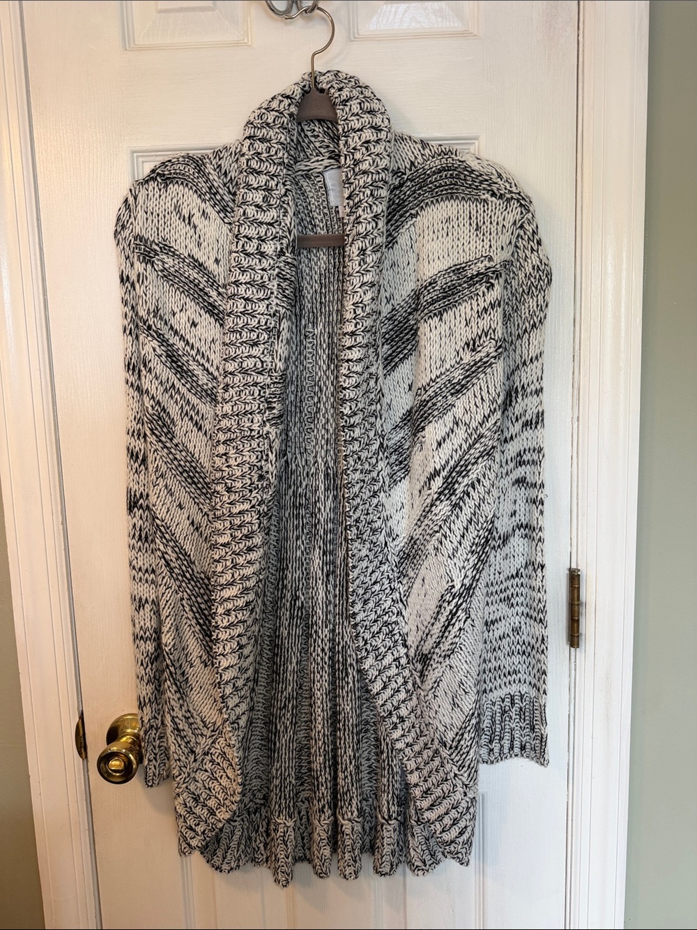 Sunday Open-Front Marled Cardigan Sweater - Black & White